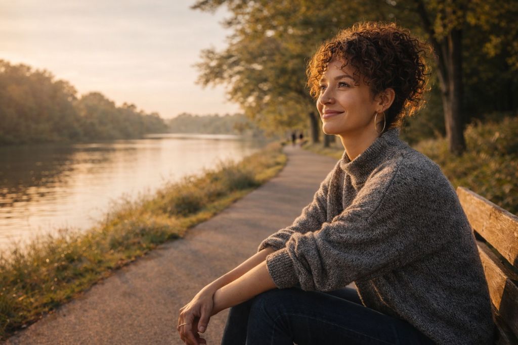Peaceful Scioto River path in Central Ohio symbolizing mental clarity and focus