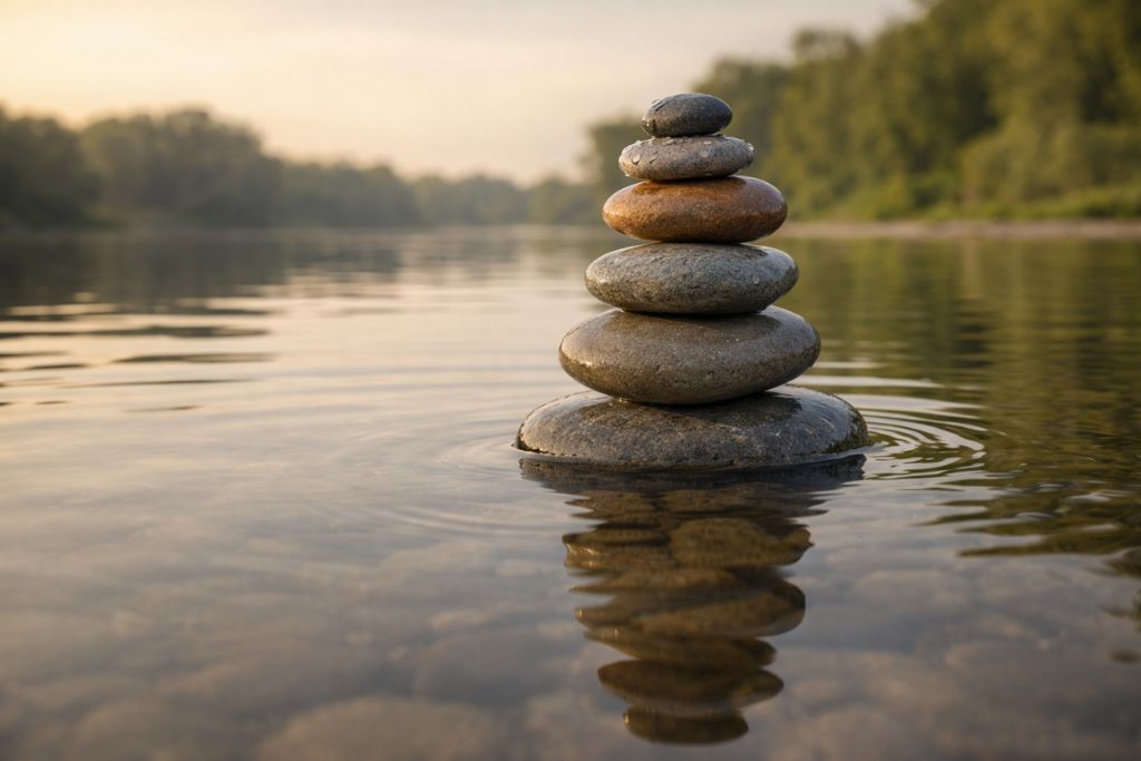 Stones balanced in calm water, representing emotional balance achieved through personality disorder treatment programs in Central Ohio