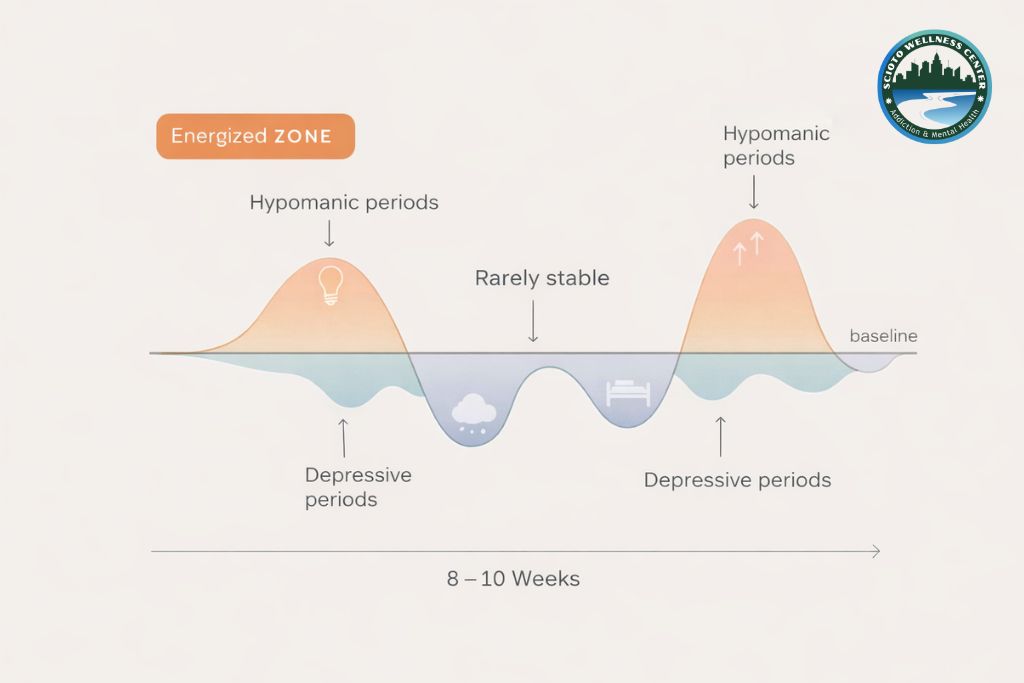 Visual mood cycling chart showing hypomanic and depressive patterns in cyclothymic disorder treatment