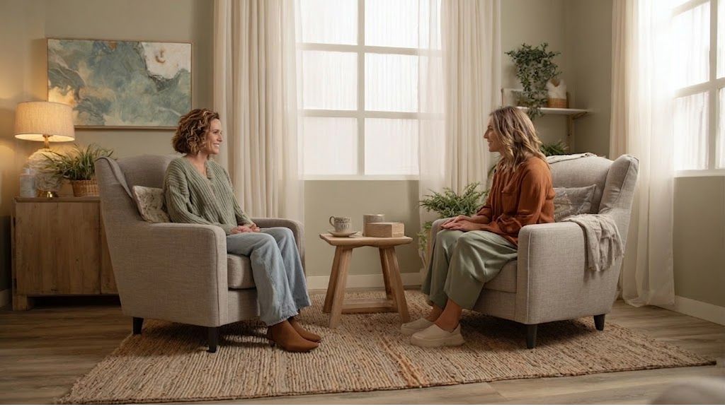 Private individual therapy session room at Scioto Wellness Center in Columbus, Ohio, with comfortable chairs and natural lighting