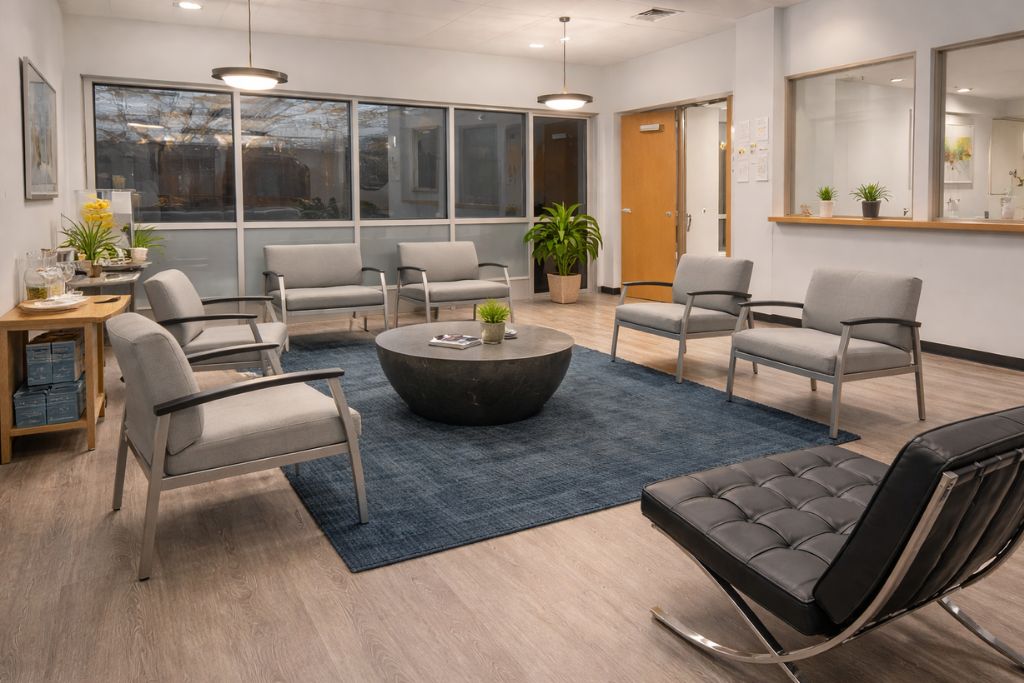 Welcoming reception area at Scioto Wellness Center serving Columbus Hilliard Grove City and Central Ohio with comfortable seating