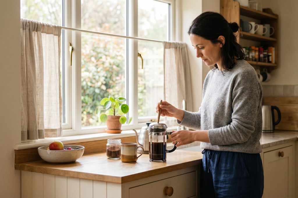 Person following a calm daily routine that reflects stability and emotional balance