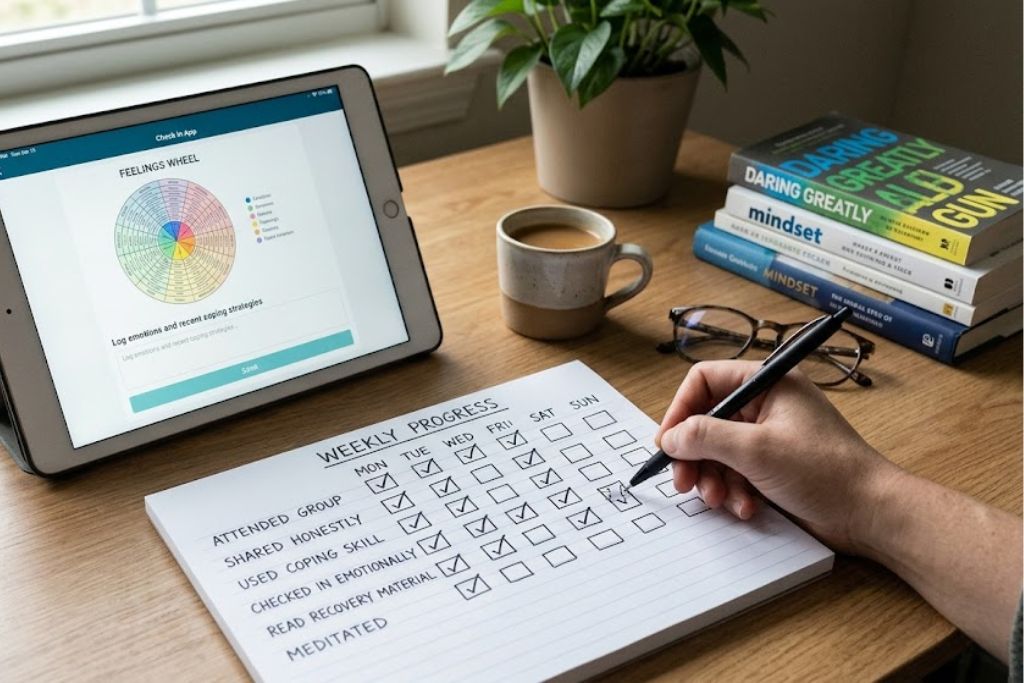 Simple checklist tracking personal progress and therapy-related goals over time