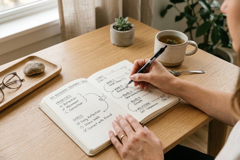 Visual recovery plan showing structured steps and personal progress goals