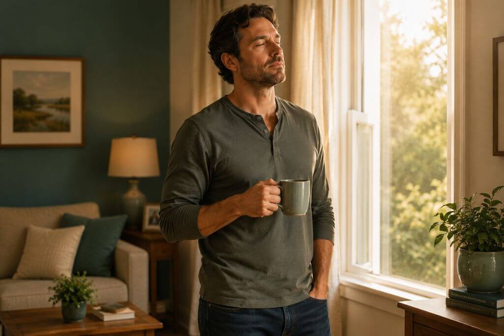 Person experiencing a calm, hopeful morning after starting OCD treatment in Columbus