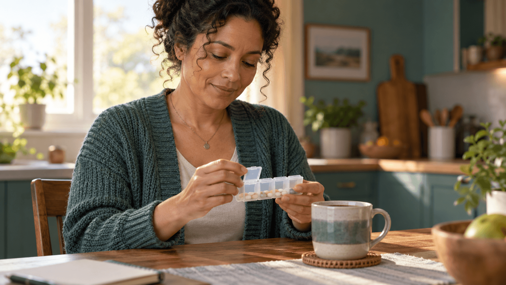 Person reviewing medication schedule at home while managing Suboxone treatment